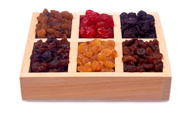 mix of dried fruits in wood cup