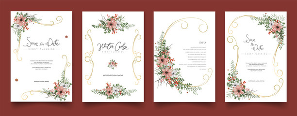 Set of watercolor floral painting cards.