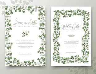 Set of watercolor green leaves cards.
