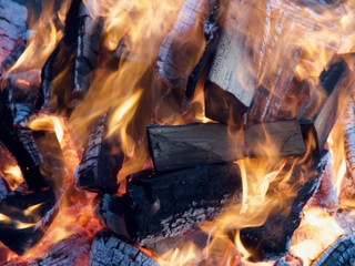 Close to a colorful campfire