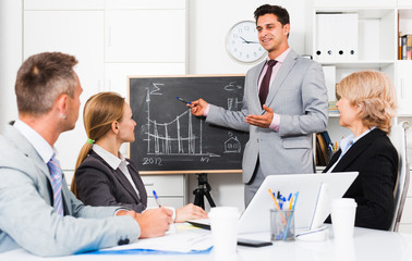 Businessman doing presentation to colleagues