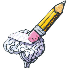 Bleistift radiert ein Gehirn aus, Gedächtnisverlust und Demenz