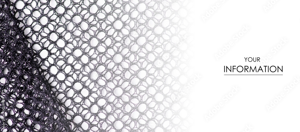 Wall mural black tracery mesh texture fabric macro pattern on a white background