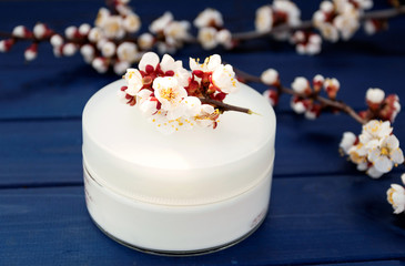 Eco cosmetics. Organic natural cream in white packaging. Cosmetics for body and face.