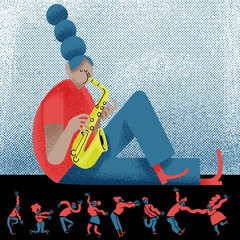 Dancing with a "big" musician. party music is to enjoy it.