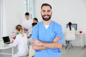 Portrait of medical student in modern scientific laboratory