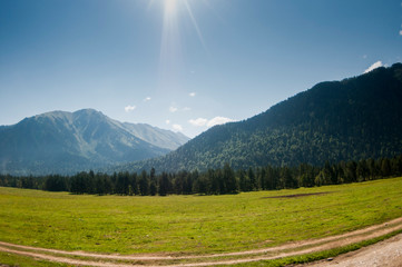Majestic sunset in the mountains landscape. Dramatic sky. Carpathian, Ukraine, Europe.