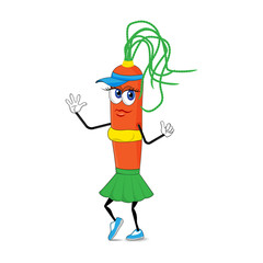 Obraz premium Cartoon character. Carrot fitness model posing in sportswear.