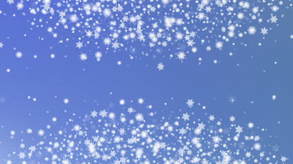 Falling Snow Background. Bbright, White, Shimmer, Glowing, Scatter, Falling background. Festive frame for New Year greetings. Blue base.