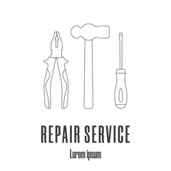 Line style icons of a hammer, screwdriver and pliers. Repair service logo. Clean and modern vector illustration.