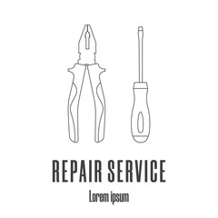 Line style icons of a screwdriver and pliers. Repair service logo. Clean and modern vector illustration.