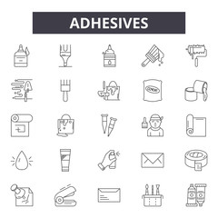 Adhesives line icons, signs set, vector. Adhesives outline concept illustration: adhesive,isolated,deblack,white
