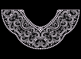 Obraz premium Neckline design. Black and white floral lace pattern. Vector print with decorative elements for embroidery, for women's clothing.