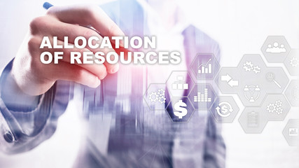 Allocation of resources concept. Strategic planning. Mixed media. Abstract business background. Financial technology and communication concept.