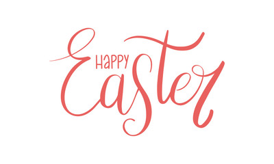Naklejka na ściany i meble Happy Easter handwriting lettering. Style calligraphy for Easter Sunday and Monday. Design for holiday greeting card, invitation, poster, banner or background. Vector illustration