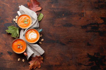 Autumn vegetarian pumpkin cream soup