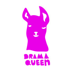 No drama llama. Drama Queen. Cute pink alpaca cartoon character. Vector illustration with lettering quote. Llama design for card, birthday, poster, t-shirt, invitation, room decor, poster for prints