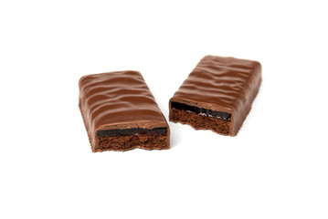 Chocolate bar with cherry jelly isolated on white background.