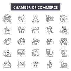 Chambers of commerce line icons, signs set, vector. Chambers of commerce outline concept illustration: commerce,chamber,business,concept,chamber of commerce,deoffice design - obrazy, fototapety, plakaty