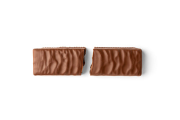 Chocolate bar with cherry jelly isolated on white background.