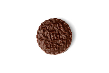 Chocolate cookies with boiled condensed milk isolated on white background. Chocolate pie.