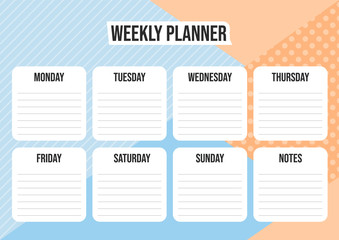 Concept of a weekly planner with abstract geometrical background. Vector