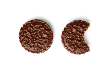 Chocolate cookies with boiled condensed milk isolated on white background. Chocolate pie.