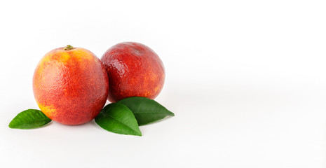 Isolated oranges. Fresh ripe red oranges on white background. Healthy orange fruits background.