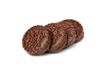 Chocolate cookies with boiled condensed milk isolated on white background. Chocolate pie.