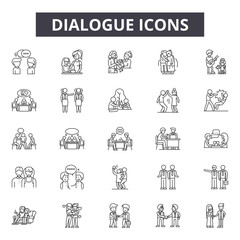 Dialogue line icons, signs set, vector. Dialogue outline concept illustration: bubble,chat,communication,talk,despeech