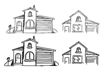 A hand-drawn house set in a cute cartoon style. modern sketch of a building. Old houses, city buildings. Creative vector illustration.