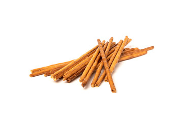 Cracker pretzel sticks isolated on white background.