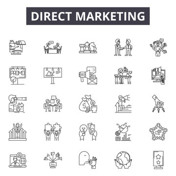 Direct Marketing Line Icons, Signs Set, Vector. Direct Marketing Outline Concept Illustration: Marketing,business,target,email,mobile,direct