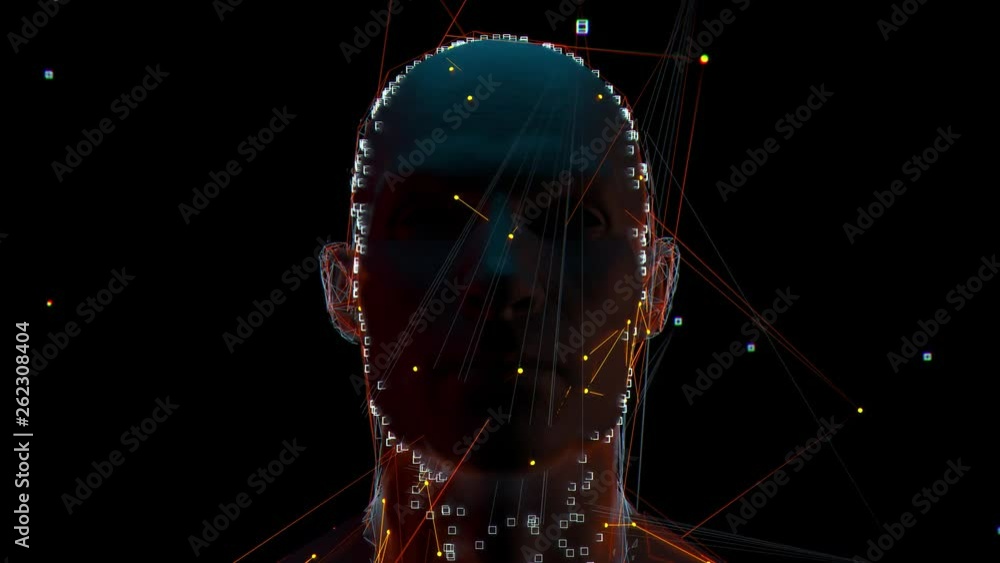 Poster 3d render of abstract face analysis. biometric identification scan concept. authentication technolog