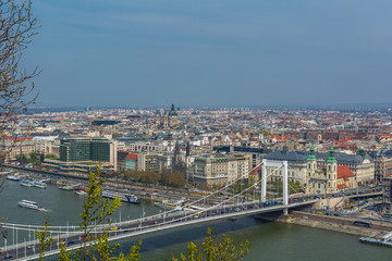 Fototapeta premium panoramic top view on budapest , danube river and bridge