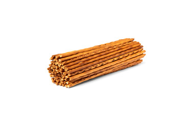 Cracker pretzel sticks isolated on white background.