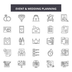 Event & wedding planner line icons, signs set, vector. Event & wedding planner outline concept illustration: wedding,planner,event,marriage,plan,bride,love,ceremony