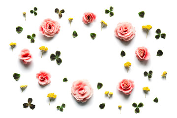 Spring Background With Pink And Yellow Flowers