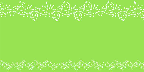 Vector abstract green wide background with two horizontal plant branches of different size.