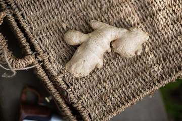 close up of ginger on the basket in the garden