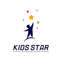 Fototapeta na wymiar Reaching Stars Logo Design Template. Dream star logo. Kids Star Concept, Colorful, Creative Symbol