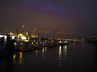 View on hamburger harbor at night - panoramic