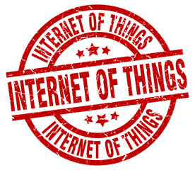 internet of things round red grunge stamp