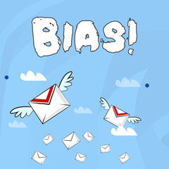 Conceptual hand writing showing Bias. Concept meaning inclination or prejudice for or against one demonstrating group Colorful Airmail Letter Envelopes and Two of Them with Wings