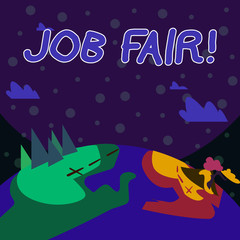 Handwriting text writing Job Fair. Conceptual photo event in which employers recruiters give information to employees Mountain View with Marked Hiking Trail and Trekking Tracks for Outdoor Ads