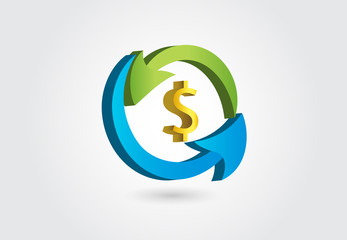 Dollar money and arrows icon logo