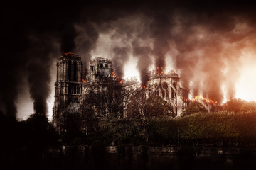 Fototapeta na wymiar Burning Notre Dame in Paris (Composing)