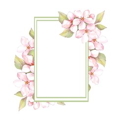 Spring floral border. Sakura pink flowers frame