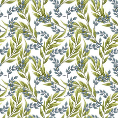 Seamless pattern with leaves and twigs. Decorative floral design elements.