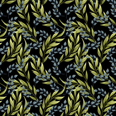 Seamless pattern with leaves and twigs. Decorative floral design elements.